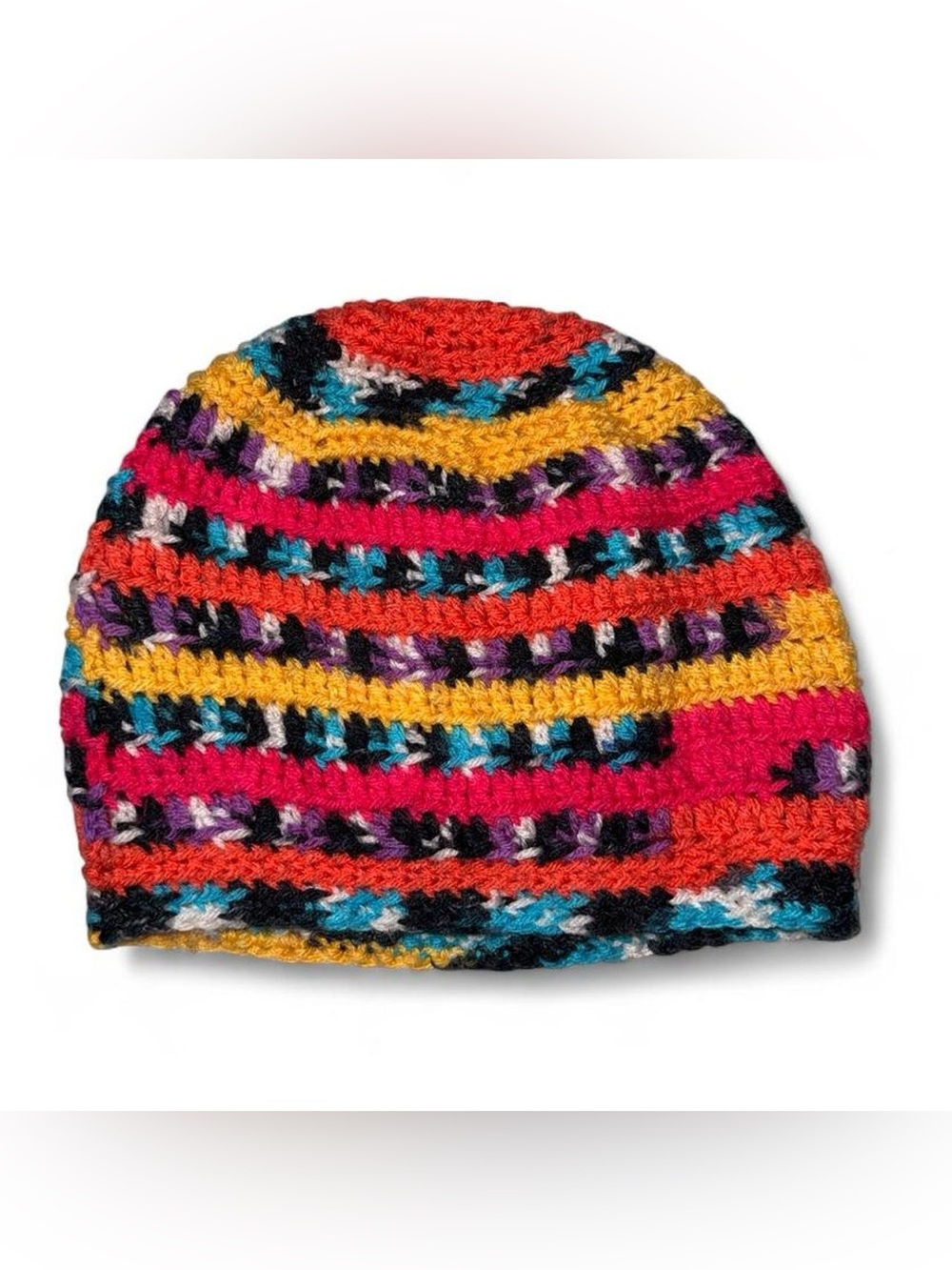 Multicolor Striped Crochet Beanie Hat